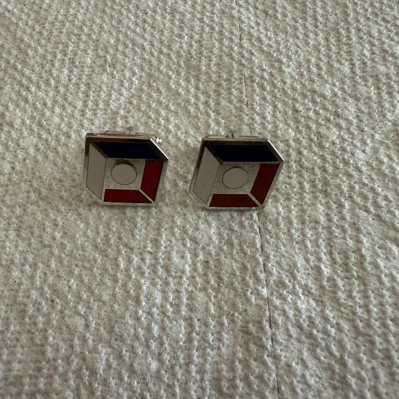 Red White Blue & Metal Dimensional Square Cufflinks - Picture 3 of 5